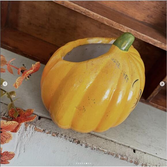 Vintage Halloween Anthropomorphic Jack Pumpkin Planter Holland Floral LIGHTER - Picture 6 of 8